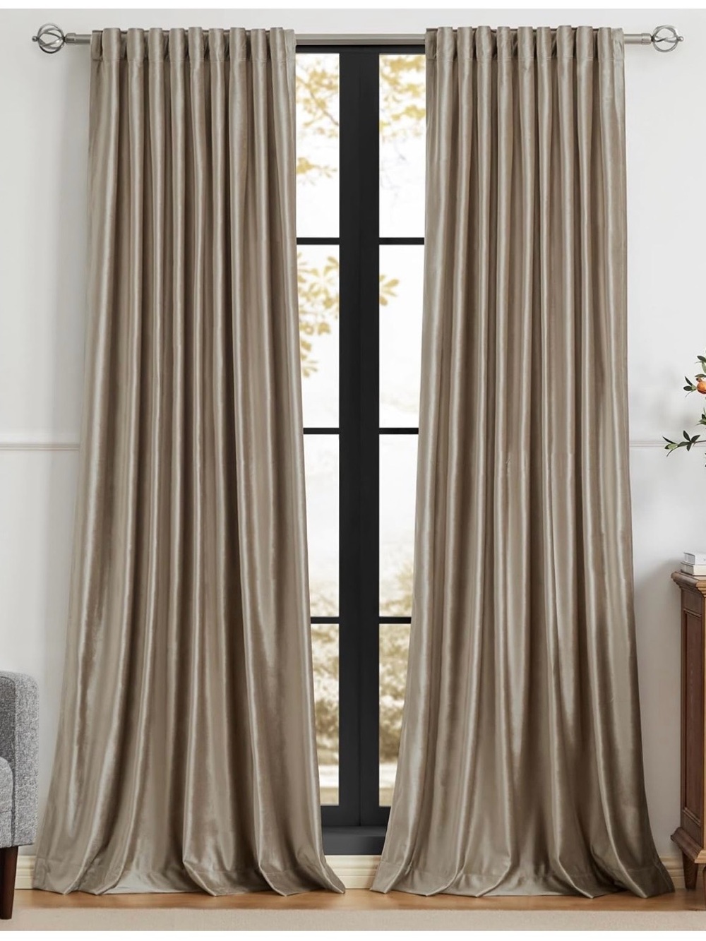 Primrose Velvet Taupe Curtains 52x90